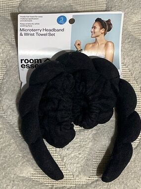 Room Essentials Black Microterry Headband & Scrunchie Set